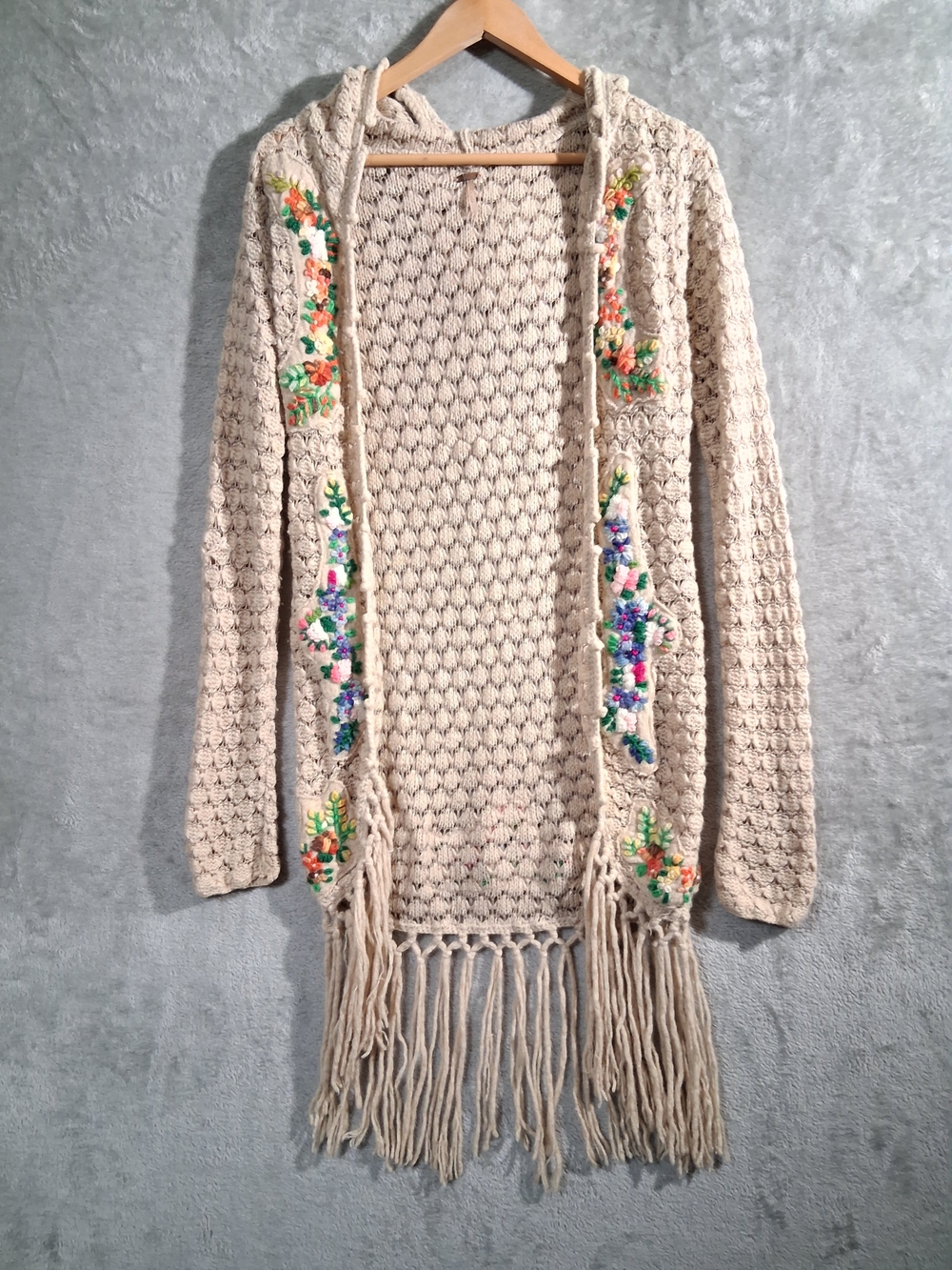 RARE Free People Crochet Embroidered Hoodie Cardigan Small